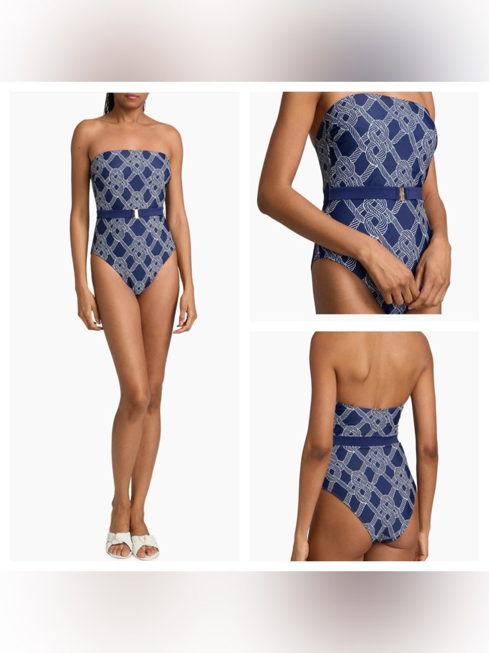 Milly Rope-Print Belted One-Piece Swimsuit size S